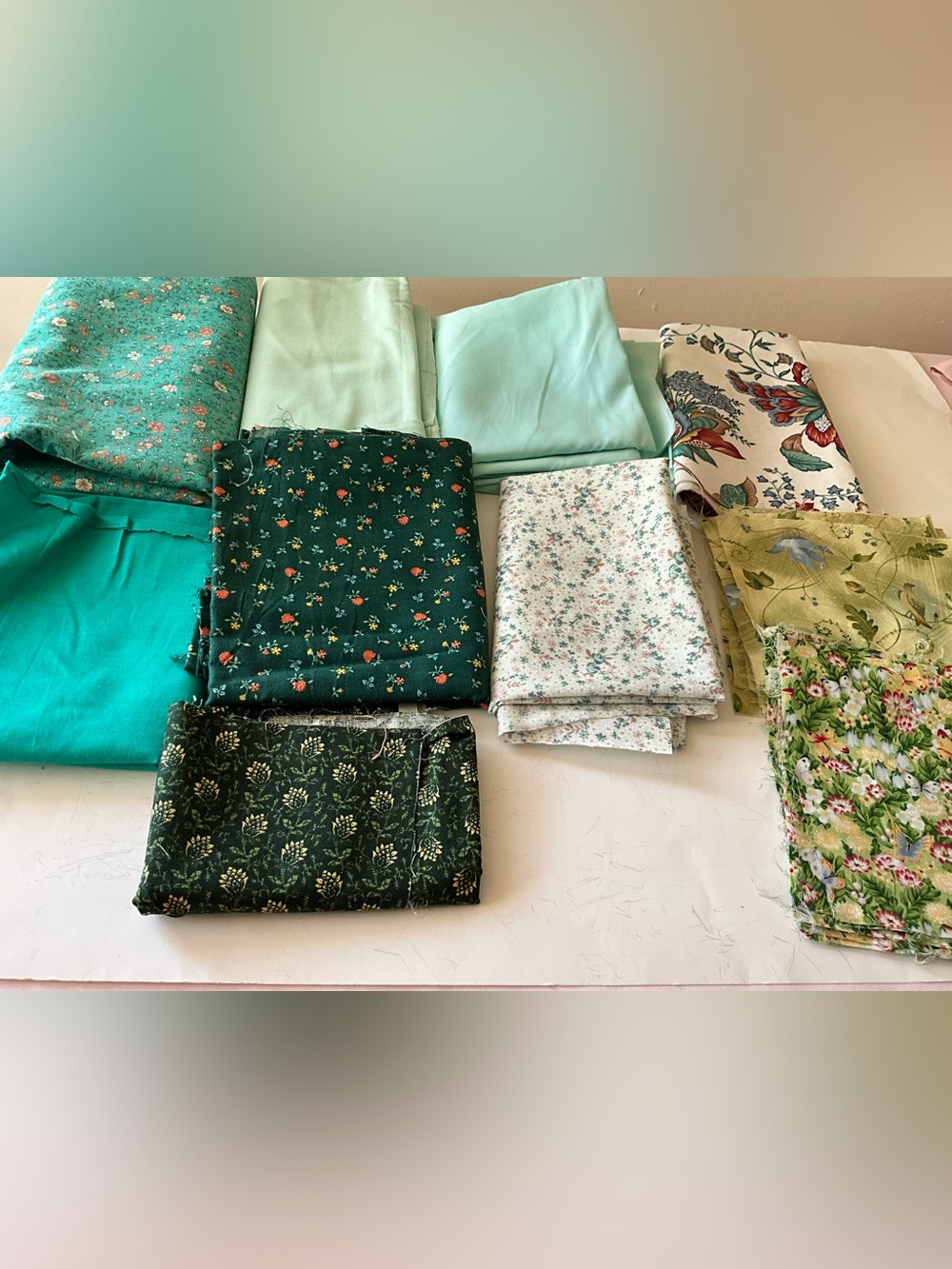 Quilting Sewing Crafts Fabric Paisley Solid Floral Teal Green Pink Cotton